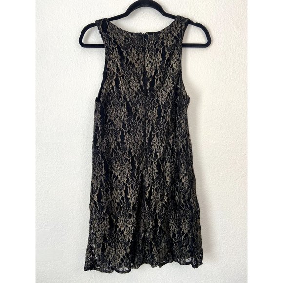 ASTR women's medium black gold metallic lace shift mini dress sleeveless - Picture 3 of 5